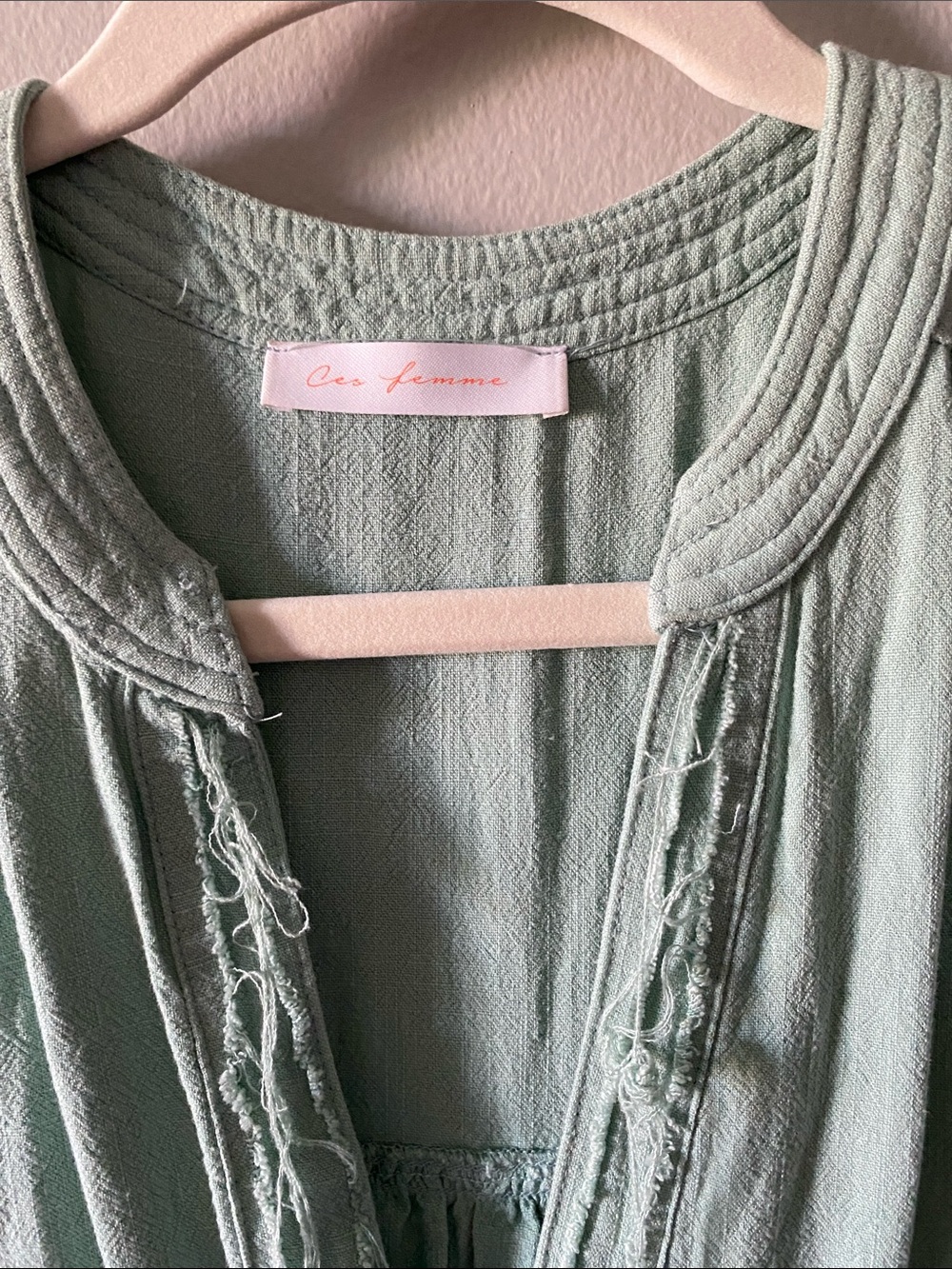 Light Sage Green Boho V-Neck Tunic - Picture 2 of 3